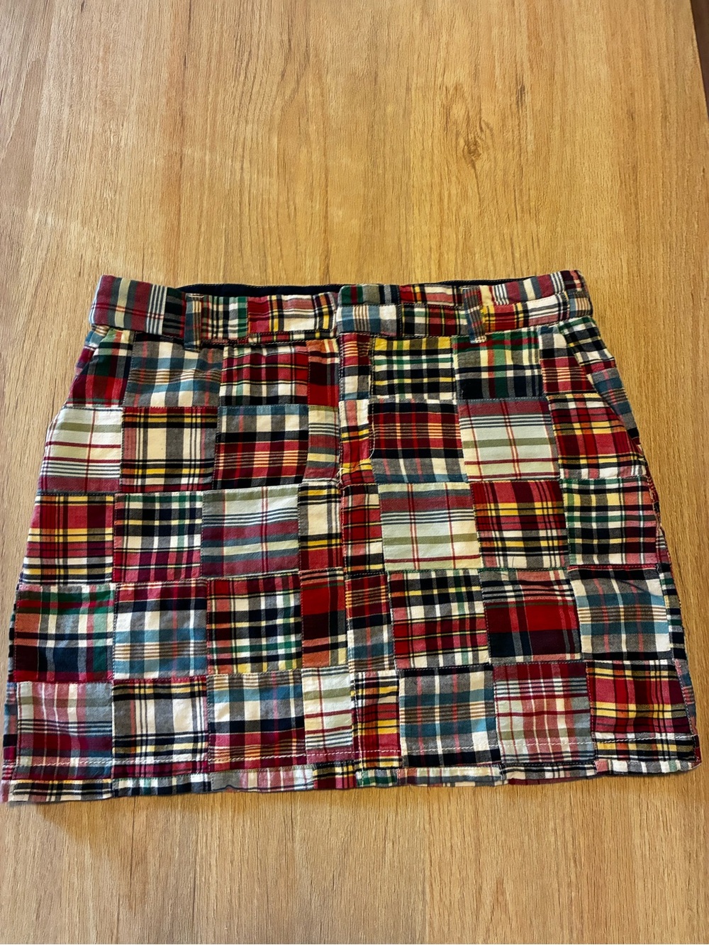 British Khaki Plaid Patchwork Mini Skirt - Red Multi size 10